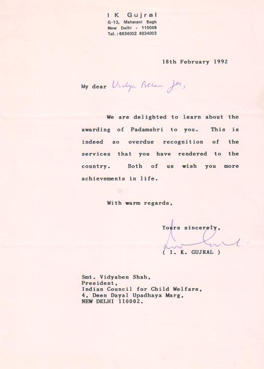 Letter of Inder Gujral